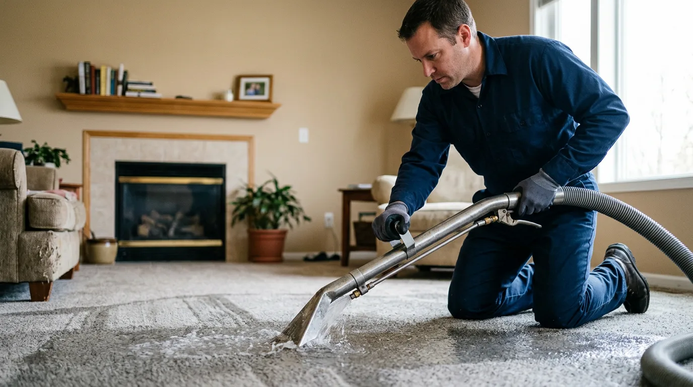 Water damage restoration technician working near Bluefield, WV